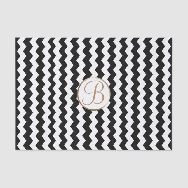 Black White Chevron Print Monogram Letter Initial Tissue Paper (Front)