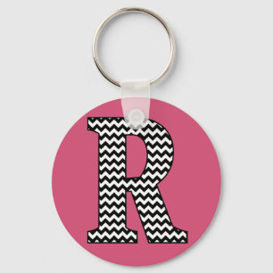 Black & White Chevron R Monogram Basic Keychain