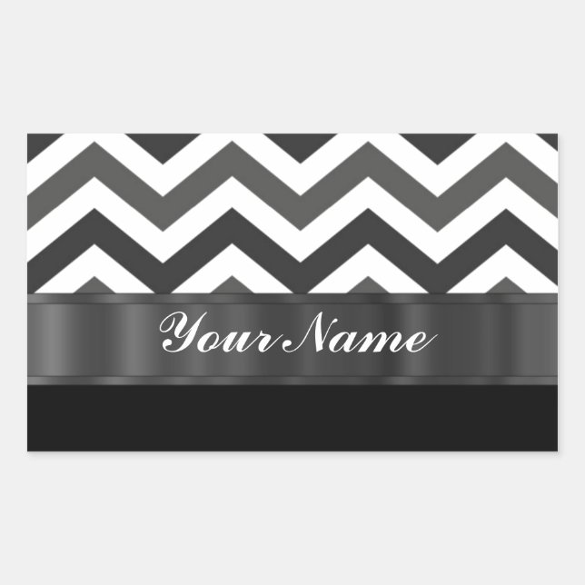 Black & white chevron rectangular sticker (Front)