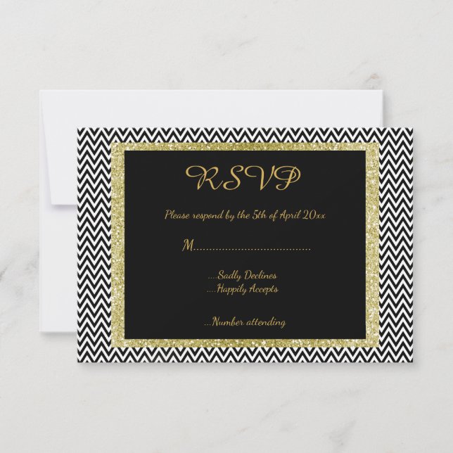 Black white chevron rsvp response card wedding (Front)