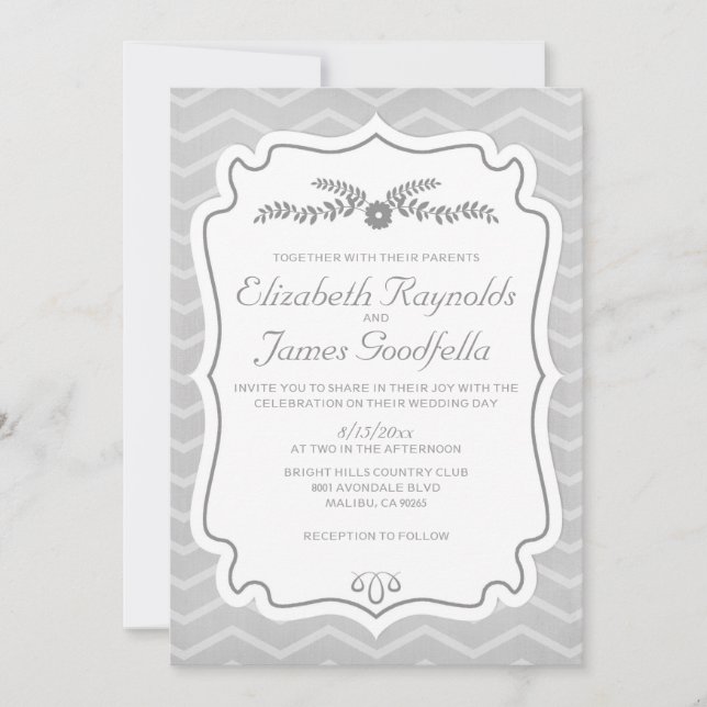 Black & White Chevron Stripes Wedding Invitations (Front)