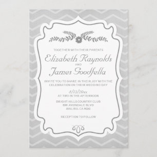 Black & White Chevron Stripes Wedding Invitations