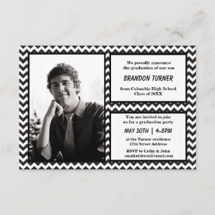 Black/White Chevron w/ Photo-3x5 Grad Announcement