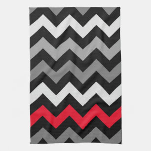 Black & White Chevron with Red Stripe Tea Towel