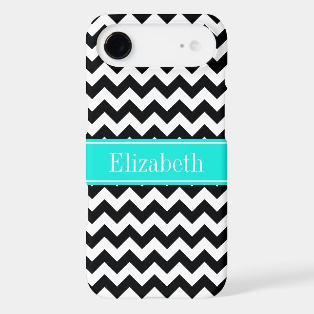 Black White Chevron Zig Zag Brt Aqua Name Monogram Case-Mate iPhone Case (Back)
