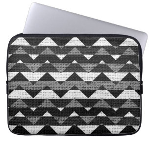 Black & White Chevron Zigzag Burlap Jute Laptop Sleeve