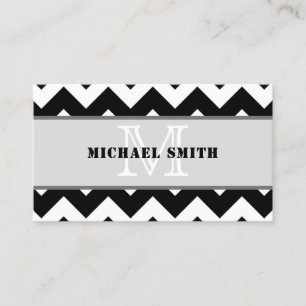 Black White Chevron Zigzag Monogram #2 Business Card
