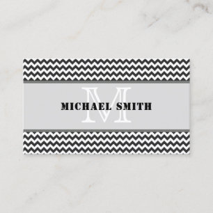 Black White Chevron Zigzag Monogram Business Card