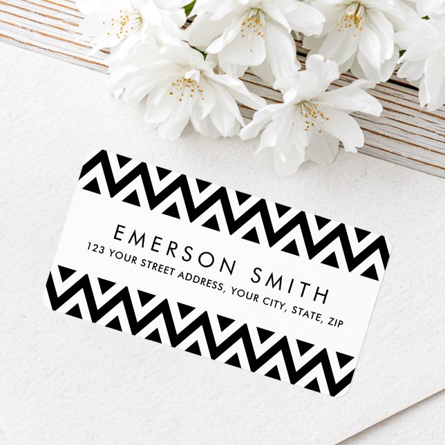 Black white chevron zigzag pattern return address label (Black white chevron zigzag pattern return address label)