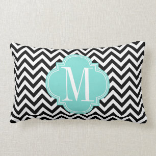 Black & White Chevron Zigzag Personalised Monogram Lumbar Cushion