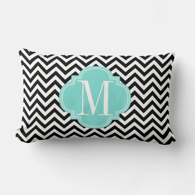 Black & White Chevron Zigzag Personalised Monogram Lumbar Cushion (Front)