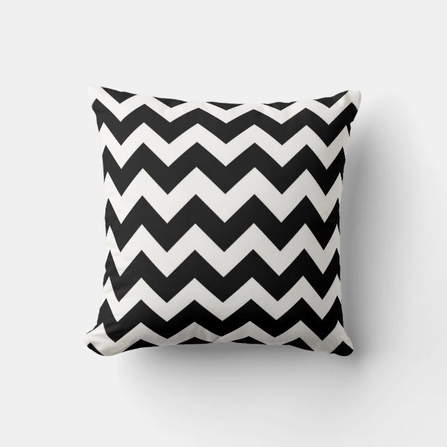 Black White Chevron Zigzap Pattern Cushion (Front)