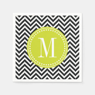 Black & White Chic Aztec Chevron Monogrammed Napkin
