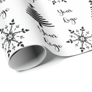 Black White Chic Christmas Tree Retail Custom Logo Wrapping Paper