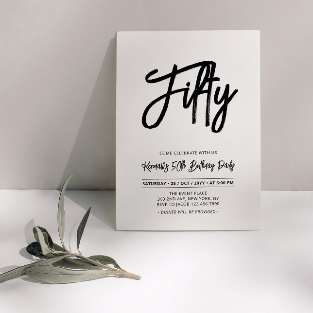 Black & White | Chic Fifty 50th Birthday Party Invitation (Creator Uploaded)
