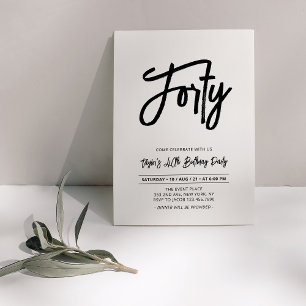 Black & White   Chic Forty 40th Birthday Party Invitation
