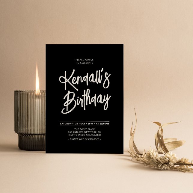 Black & White Chic Lettering Script Birthday Party Invitation (Creator Uploaded)
