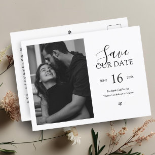Black & White Chic Minimal Save the Date Photo Postcard