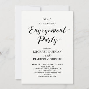 Black & White   Chic Modern Engagement Party Invitation