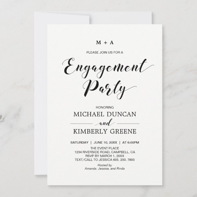 Black & White | Chic Modern Engagement Party Invitation (Front)