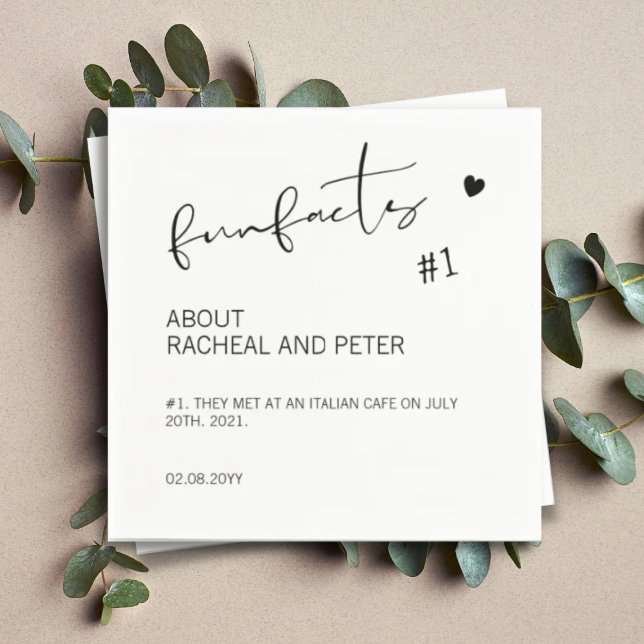 Black White Chic Modern Fun Facts Script Wedding N Napkin (Creator Uploaded)