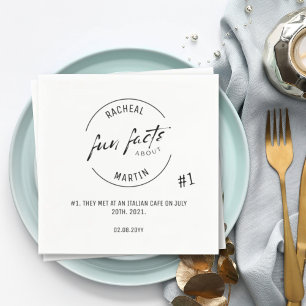 Black White Chic Modern Fun Facts Wedding Napkin