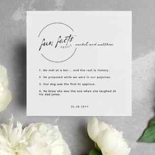 Black White Chic Modern Fun Facts Wedding Napkin