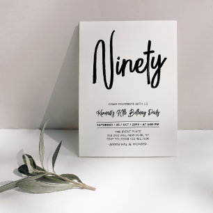 Black & White Chic Ninety 90th Birthday Party Invitation