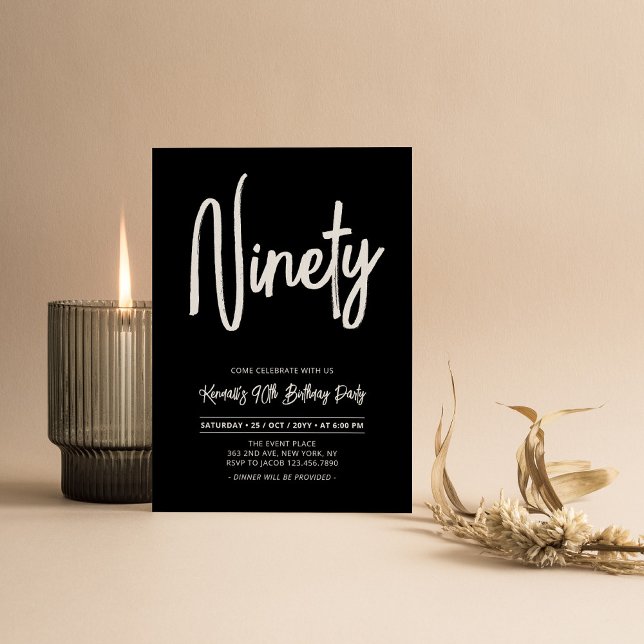 Black & White | Chic Ninety 90th Birthday Party Invitation (Creator Uploaded)