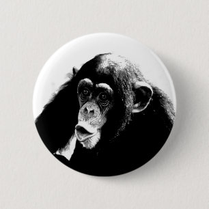 Black White Chimpanzee 6 Cm Round Badge