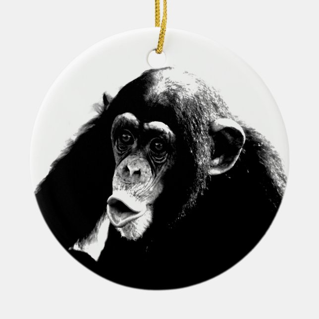 Black White Chimpanzee Ceramic Tree Decoration (Front)