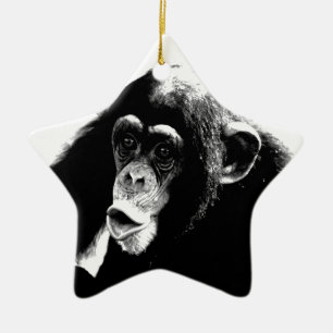 Black White Chimpanzee Ceramic Tree Decoration