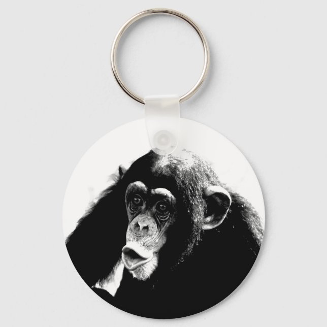 Black White Chimpanzee Key Ring (Front)