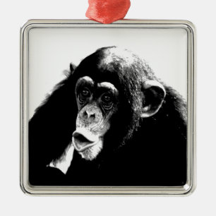Black White Chimpanzee Metal Tree Decoration
