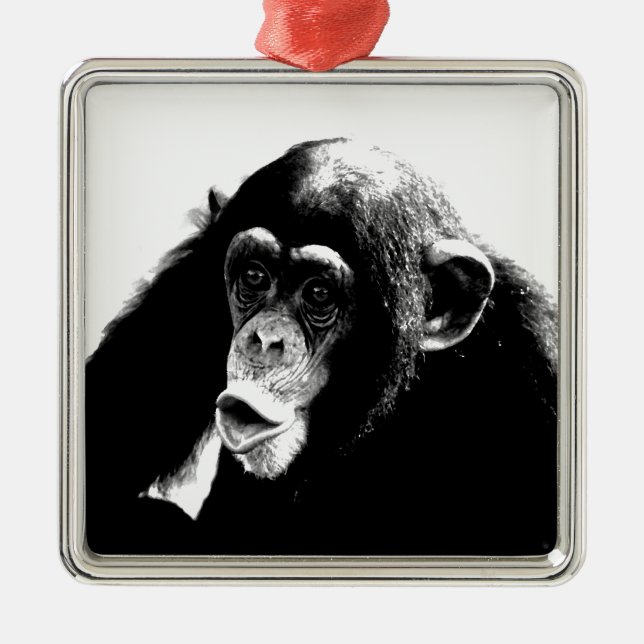 Black White Chimpanzee Metal Tree Decoration (Front)
