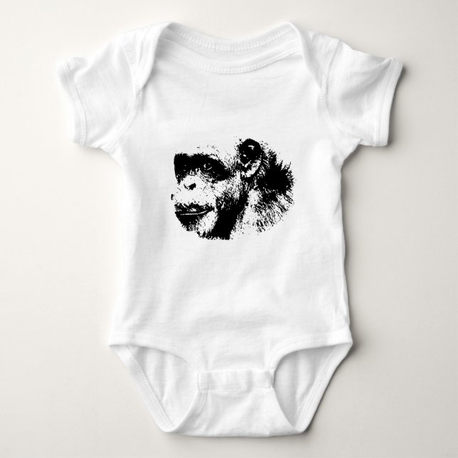 Black & White Chimpanzee Pop Art Baby Bodysuit (Front)