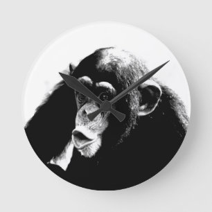 Black White Chimpanzee Round Clock