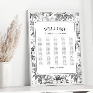 Black white chinese flower wedding seating chart