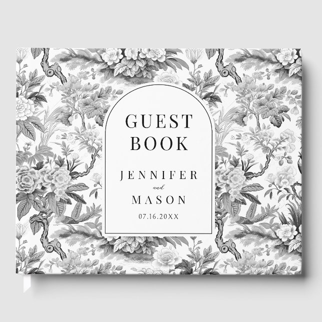 Black white chinoiserie wedding gift guest book (Front)