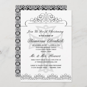 Black & White Christening Cross Invitations
