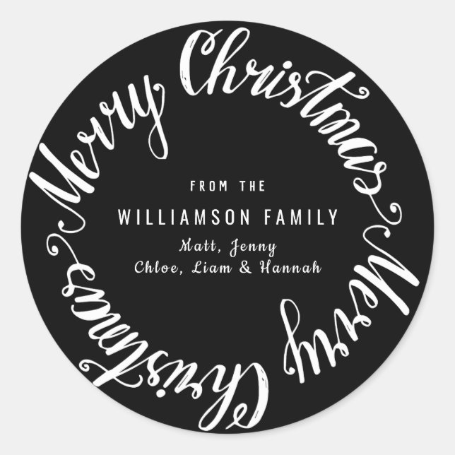 Black White Christmas Card Envelope Seal Template (Front)