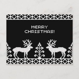 Black&White Christmas Deers Holiday Postcard