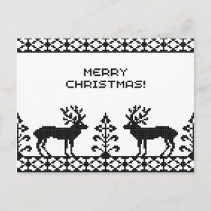 Black&White Christmas Deers Holiday Postcard