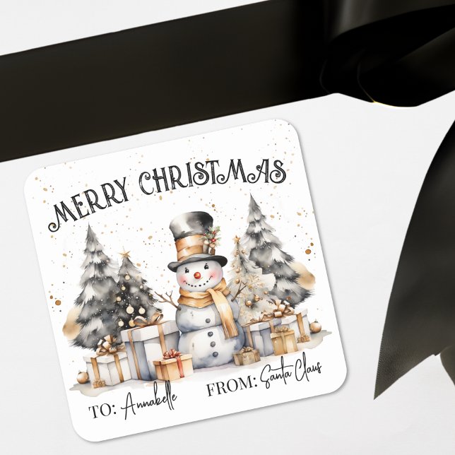 Black White Christmas Gift Tag Sticker (Black White Festive Christmas Gift Tag Sticker)