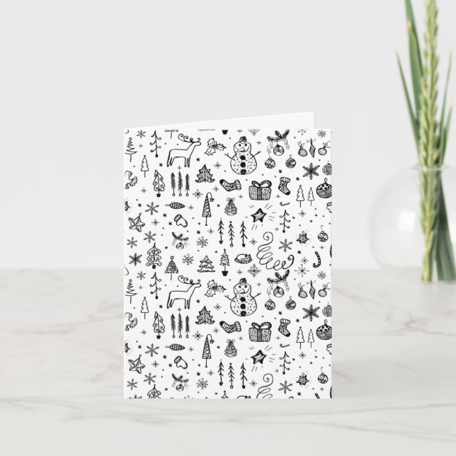 Black & White Christmas Icons Pattern – Cute  Invitation (Front)