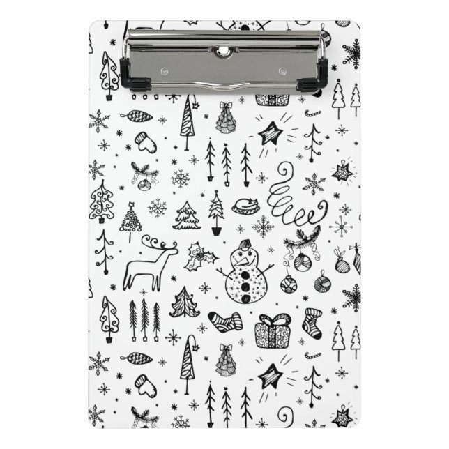 Black & White Christmas Icons Pattern – Cute  Mini Clipboard (Front)