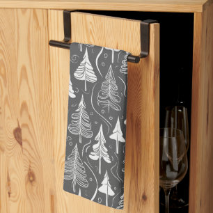 Black White Christmas Pattern#6 ID1009 Tea Towel