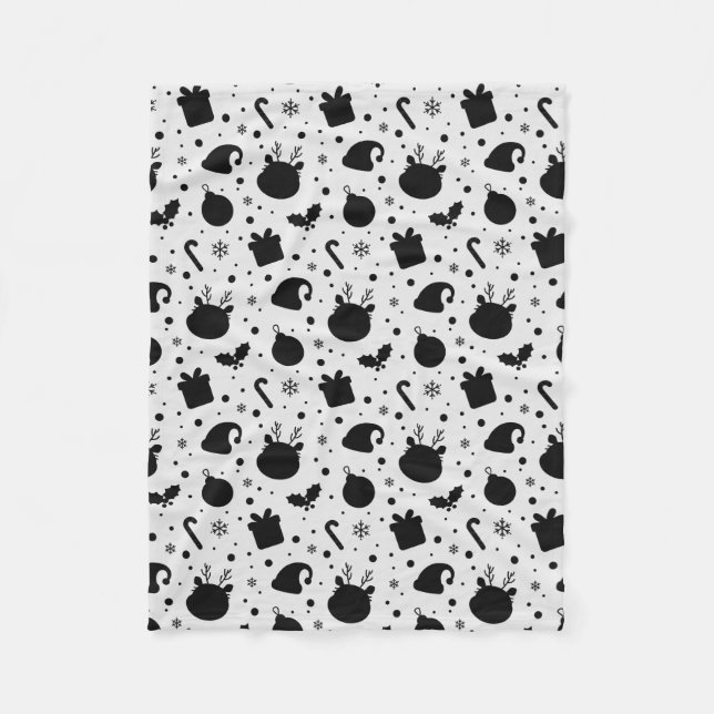 Black White Christmas Seamless Pattern Fleece Blanket (Front)