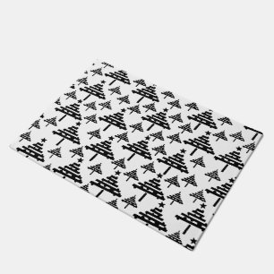Black White Christmas Tree Abstract Pattern Doormat