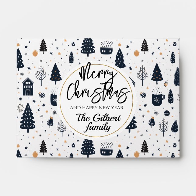 Black White Christmas Tree Cash Money Gift Envelope (Front)